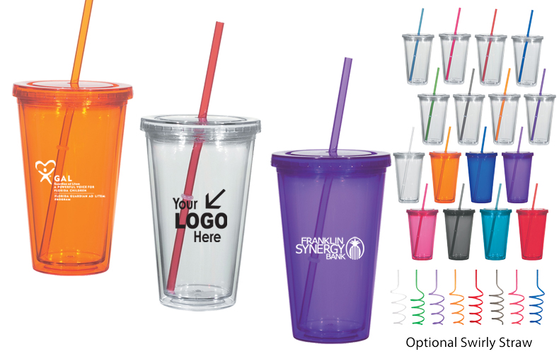 16 Oz. Double Wall Acrylic Tumbler With Straw